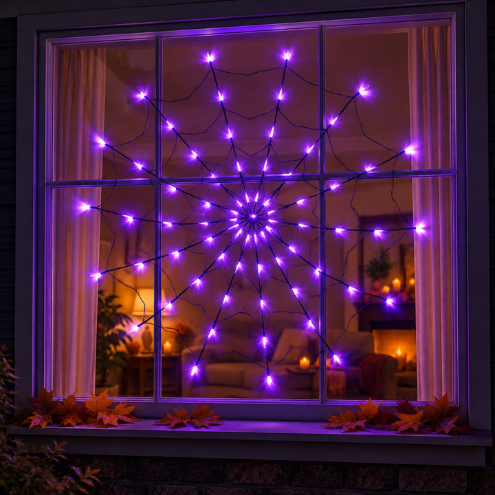 LED Spider Web Lights – Purple Halloween Wall & Window Decor